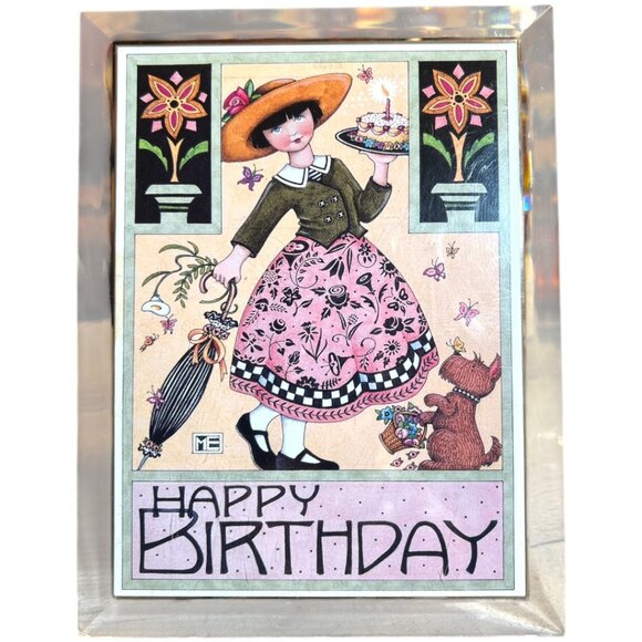 Vtg 1980s MARY ENGELBREIT Acrylic MUSICAL Picture Frame w Happy Birthday Card - Picture 1 of 16